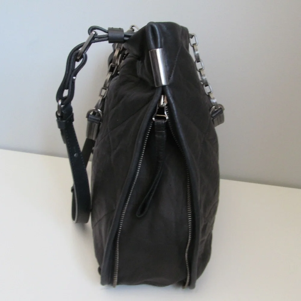 Lanvin Amalia Black Quilted Silky Soft Lambskin Leather Tote Large Handbag